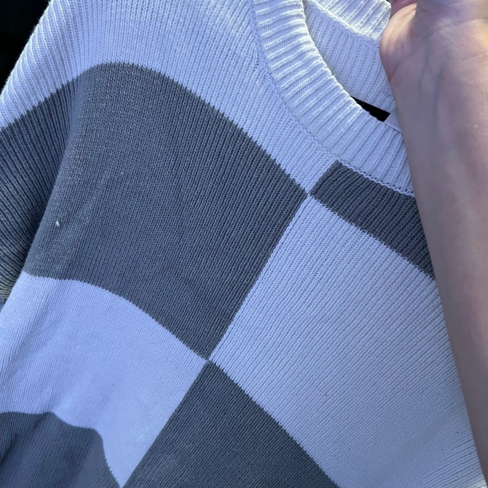 Jessica Simpson Checkerboard Knit Sweater Crew Neck L Retro Mod Indie Sleaze 90s